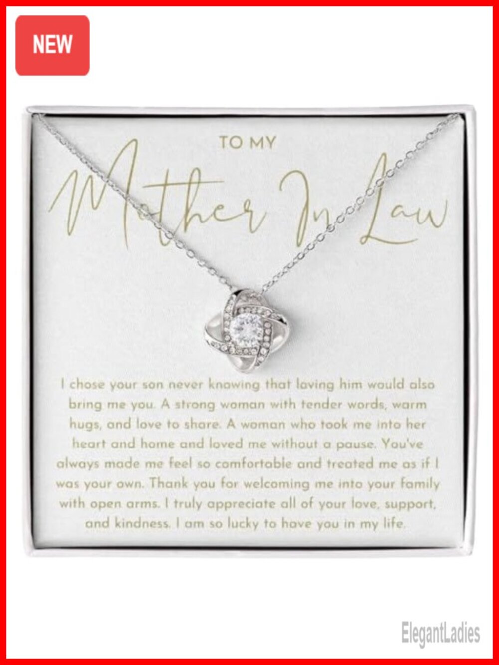 Mother In Law Gift Necklace 14k White Gold Finish Love Knot Cubic Zirconia